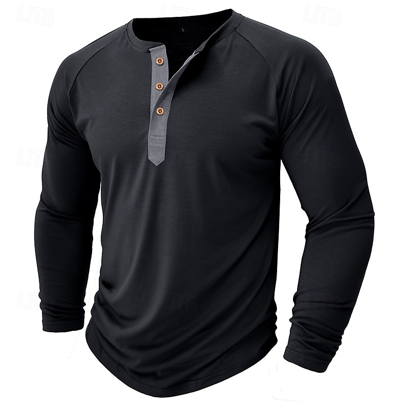 Herren Henley Shirt T-Shirt langarmshirt Glatt Henley Strasse Urlaub Langarm Vintage-Stil Bekleidung Modisch Designer Basic 2025 - $23.99 –P1