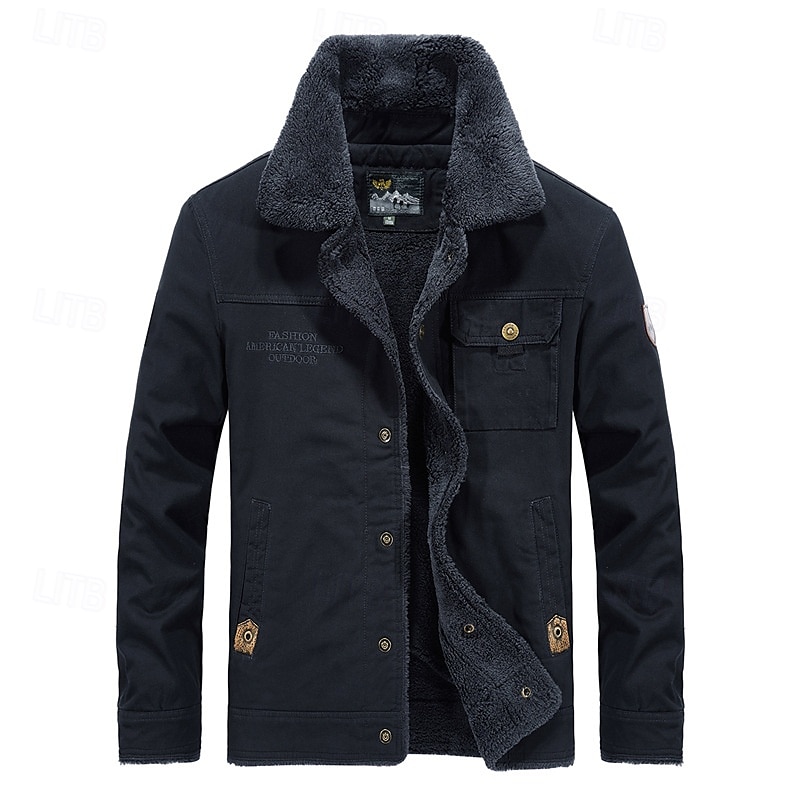 Herren Winterjacke Fleecejacke Freizeitjacke Täglich Urlaub warm Tasche Vlies Herbst Winter Glatt Modisch Strassenmode Kargen Standard Khaki Armeegrün Dunkelblau Jacken 2025 - $66.99 –P11