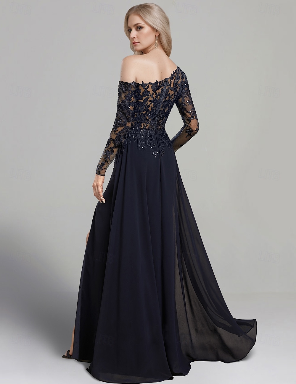 Etuikleid Mutter der Braut Kleid formell elegant ein Schulter bodenlang Chiffon Langarm mit Spitze einfarbig 2025 2025 - $169.99 –P2