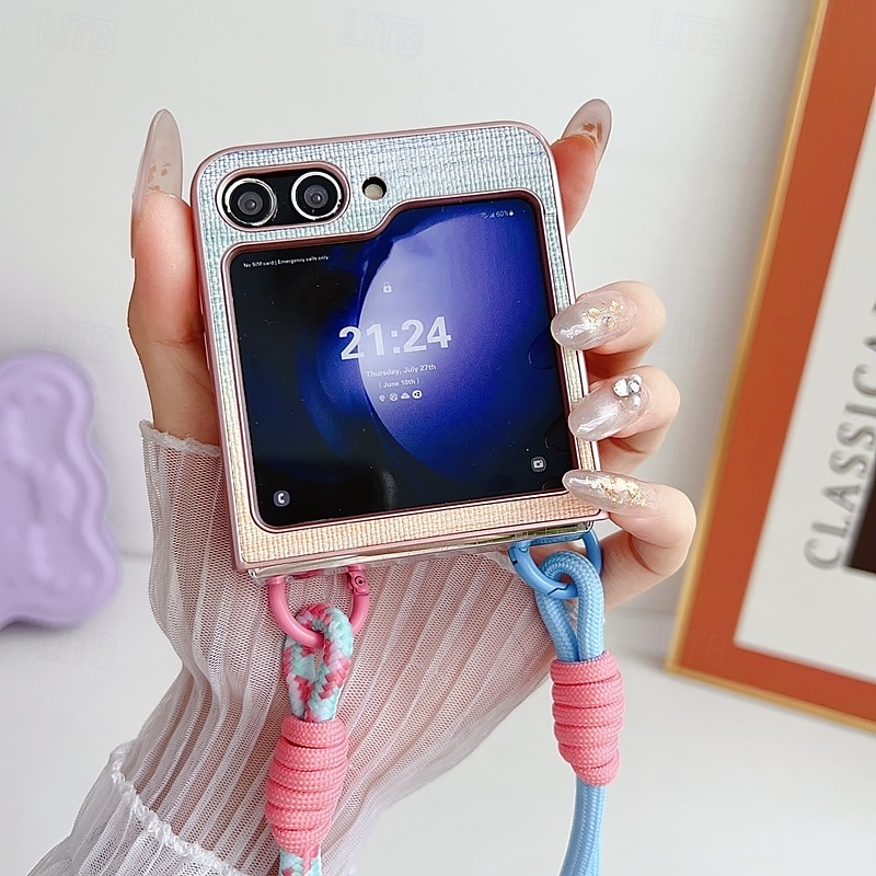 telefoon hoesje Voor Samsung Galaxy Z Flip 7 Z-flip 6 Z Flip 5 Z Flip 4 Z Flip 3 Achterkant met polsband Schokbestendig Retro tekstiili TPU 2025 - $18.99 –P2