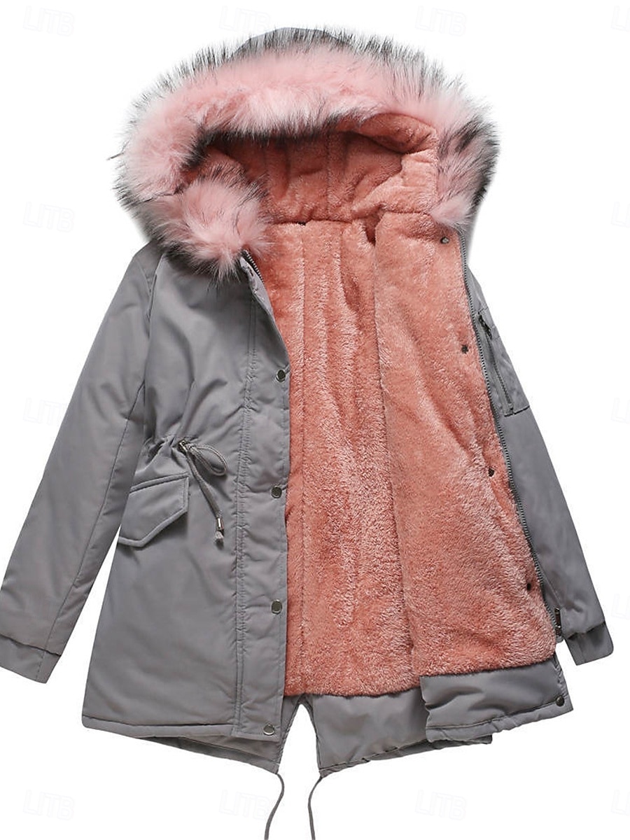 Dame Parkas Hold Varm Pustende Glidelås Lomme Pelskrage Fleece Lined Fritid عادي Feriereise Gate Dagligdagstøy Ut på byen Glidelås Normal Hettegenser Normal Langermet Yttertøy Svart Rosa Rød Høst 2025 - $57.99 –P10