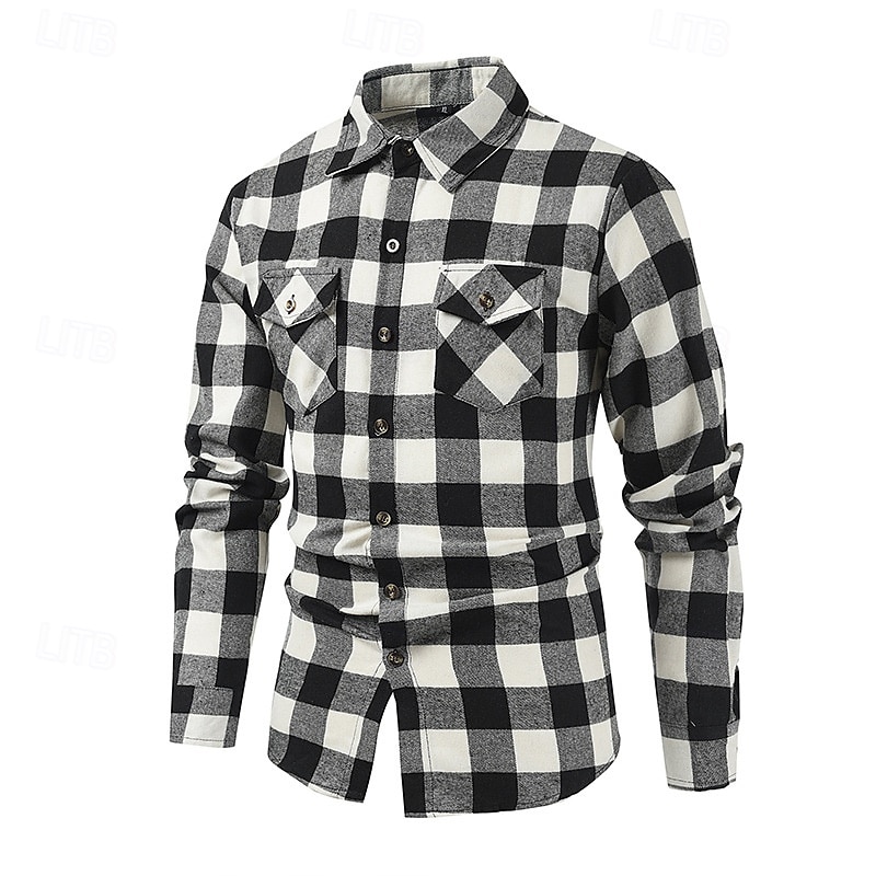 Per uomo Camicia Camicia di flanella Sovracamicia A quadri Esterno Strada Nero Rosso Blu Manica lunga Primavera & Autunno Abbigliamento del 2025 a $9.59 –P5