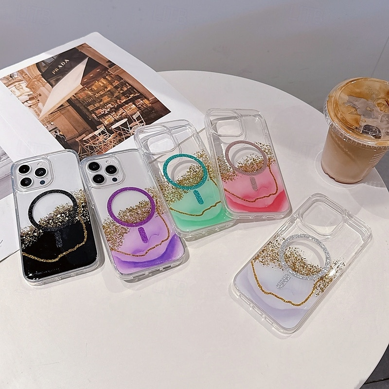 Phone Case For iPhone 16 Pro Max Plus iPhone 16 iPhone 16 Pro iPhone 15 Pro Max Plus iPhone 15 iPhone 14 Pro Max iPhone 13 12 11 Pro Max Back Cover Magnetic Support Wireless Charging Bling Glitter 2025 - $16.99 –P1