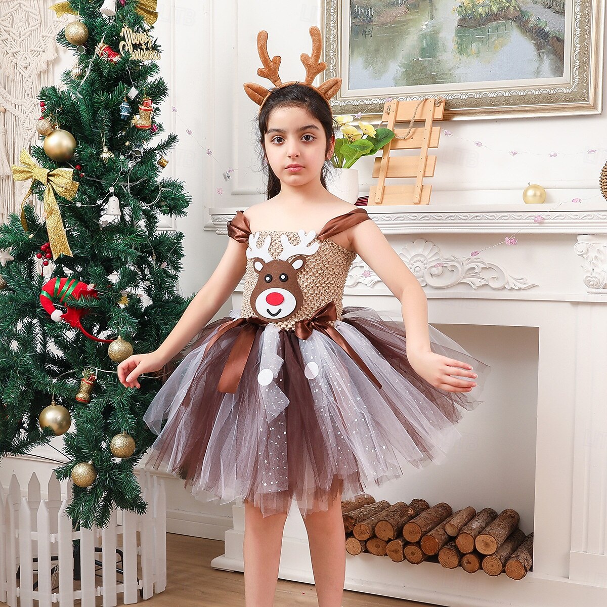 rudolph christmas dress Reindeer Outfits Tutu Santa Suits Girls' Cosplay Costume Kid's New Year Christmas Eve Christmas Party Headpiece 2026 diy rudolph costume