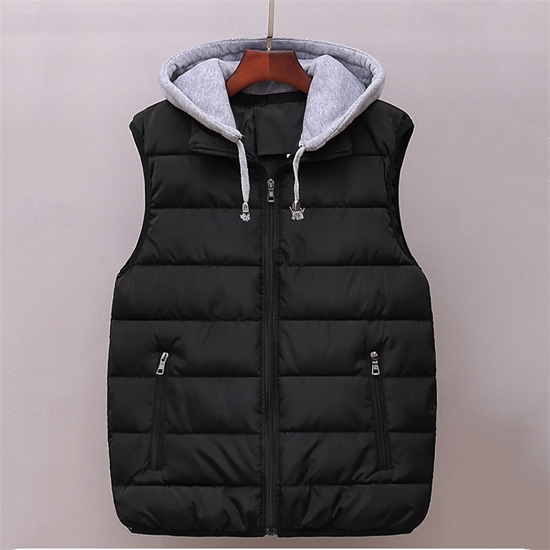 Herren Puffer Weste Kapuzenweste Gepolstert Weste Steppweste Täglich Verabredung Urlaub Modisch Brautkleider schlicht Herbst Winter Tasche Polyester warm halten Komfortabel Feste Farbe Reisverschluss 2025 - $27.99 –P1
