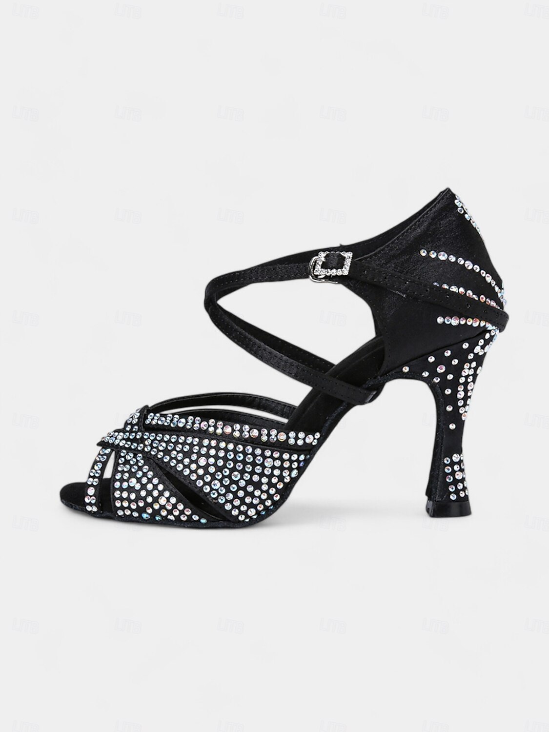Escarpins de danse pour femmes en strass dorés avec brides croisées et semelle en daim – idéals pour les spectacles de danse de salon et de danse latine de 2025 ? $54.99 –P5