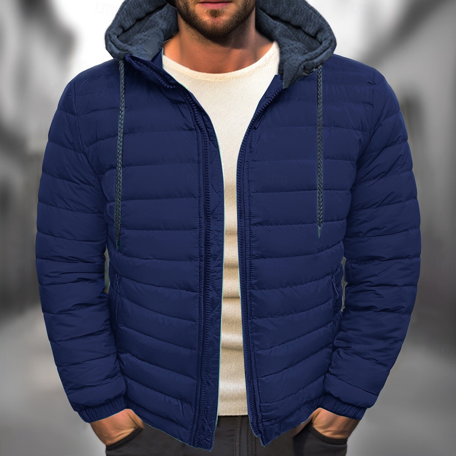 Men's Winter Coat Puffer Jacket Quilted Jacket Transition Jacket Pocket Hooded Office & Career Date Casual Daily Warm Winter Color Block Black Red Navy Blue Blue Puffer Jacket 2025 - $31.99 –P5