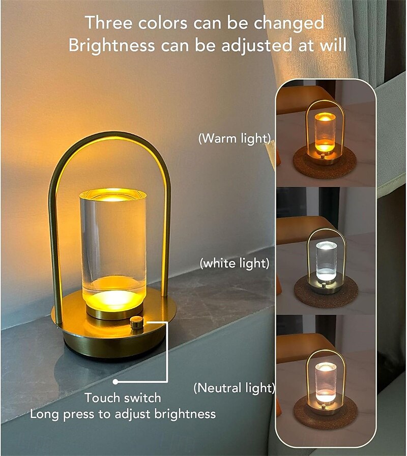 USB Rechargeable Wireless Table Lamp Tri-color Dimmer Bedside Lantern Desktop Night Light Touch Atmosphere Light For Home Hotel Camping Light dining Table Lighting 1pc 2025 - $43.99 –P11