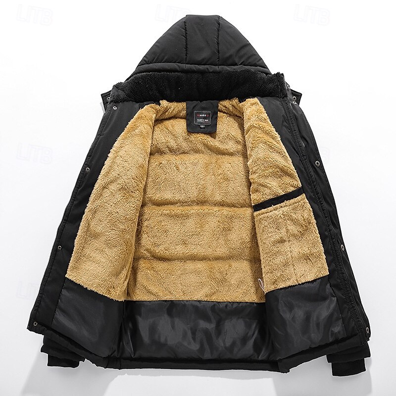 Homme Manteau d'hiver Parka Poche Polyester Doublure Polaire Vacances Usage quotidien Rendez-vous Normal Mode Décontractées Confortable Chaud Automne hiver Couleur unie / unie Noir Doudoune de 2025 ? $58.99 –P4