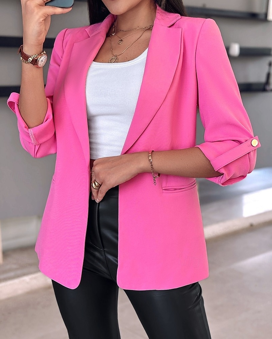 Per donna Giacca Formale Pulsante Liscio Casual / quotidiano Di tendenza Standard Capispalla Manica lunga Autunno Nero S del 2025 a $27.99 –P3