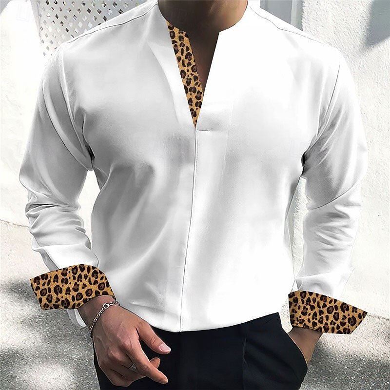 Men's Leopard Print Button Up Shirt Long Sleeve Business Casual Fashion Casual Casual Daily Spring Fall Winter Stand Collar Black White Beige 2025 - $26.99 –P5