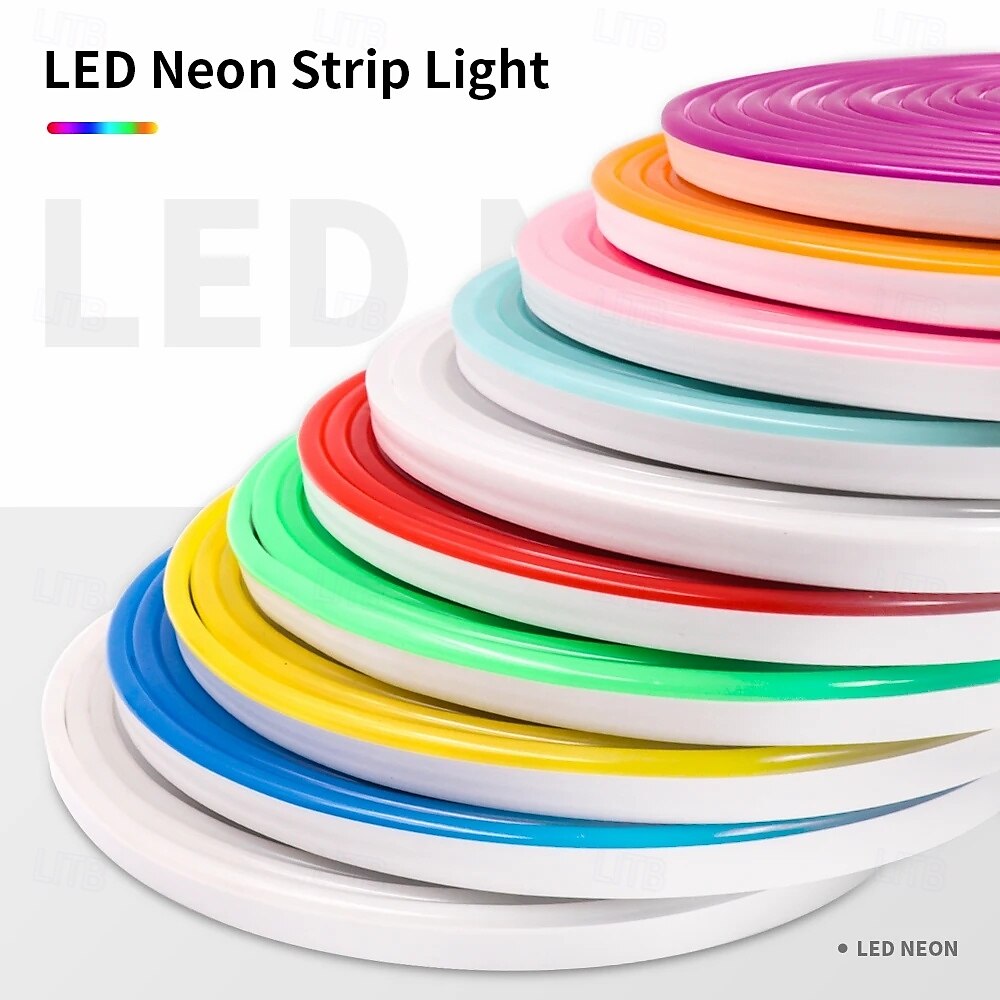 5m waterdichte led neon buislamp, flexibele stripverlichting enkele kleur voor binnen en buiten decoratief 12v eu/uk/us/au stekker 2025 - $63.99 –P8