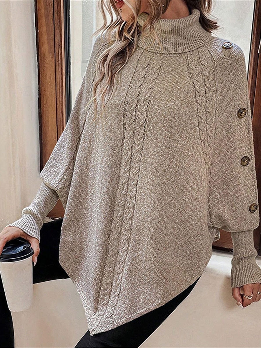 Dam Tröja Pullover tröja Ledigt Mjukt Ren färg Ribbad Polokrage Knappar Stickat Fladdermusärm Långärmad Vanliga toppar Sticka Utomhus Dagligen Helgen Kaki Höst Vinter 2025 - $51.99 –P8