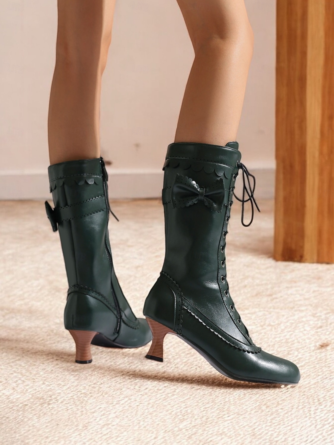 női barna vintage fűzős térdcsizma masnival – retro sarkú műbőr viktoriánus csizma cosplayhez és mindennapi viselethez 2025 - $64.99 –P2
