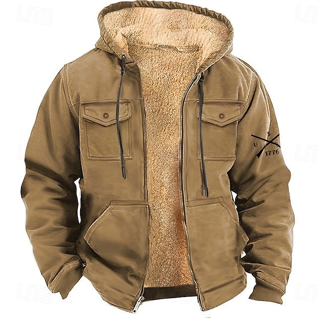 Bărbați American / SUA Cowboy Patriotic Lână Hanorac cu Glugă Hanorace Hanorca Modă Misto Zilnic Vintage Retro Manșon Lung Capișon Concediu Haine de strada Maro Verde Militar Fermoar Buzunar Toamn 2026 - $43.99 –P1