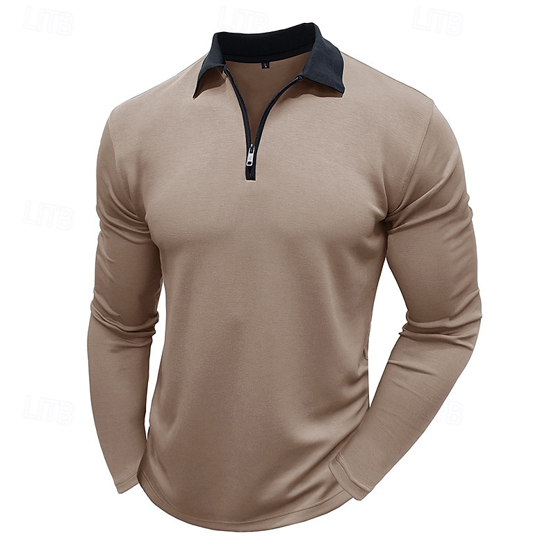 Men's Quarter Zip Polo Golf Shirt Vacation Casual Daily Quarter Zip Long Sleeve Fashion Basic Color Block Front Zipper Spring &  Fall Regular Fit Black White Burgundy Navy Blue Khaki Army Green 2025 - $23.99 –P2