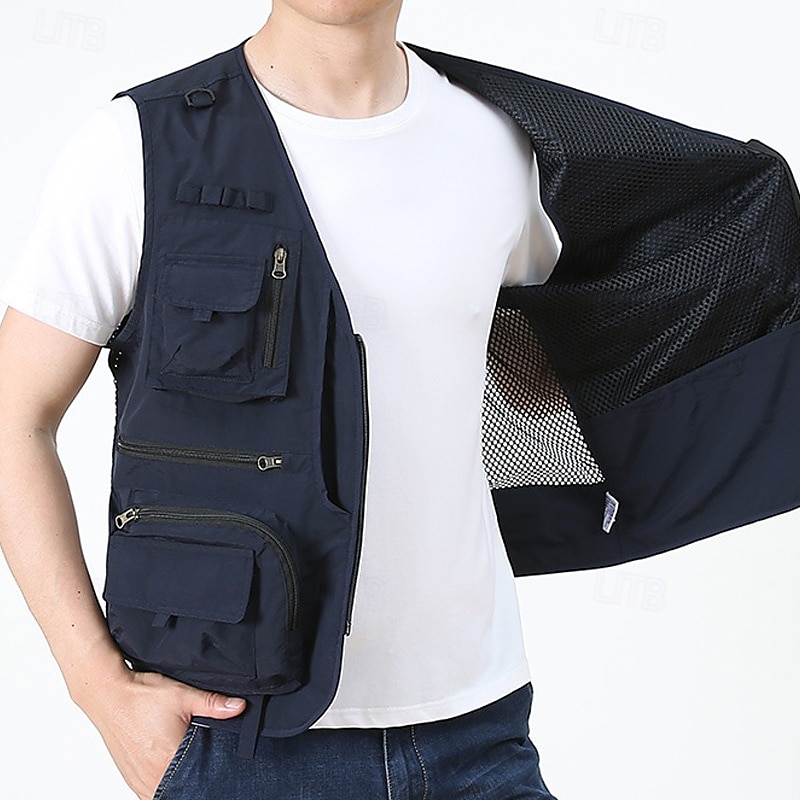 Herren Weste für Wanderer Wander-Fleeceweste Ärmellos Weste Außen Atmungsaktiv Komfortabel Tasche Polyester Schwarz Armeegrün Rot Jagd Angeln Klettern 2025 - $26.99 –P14