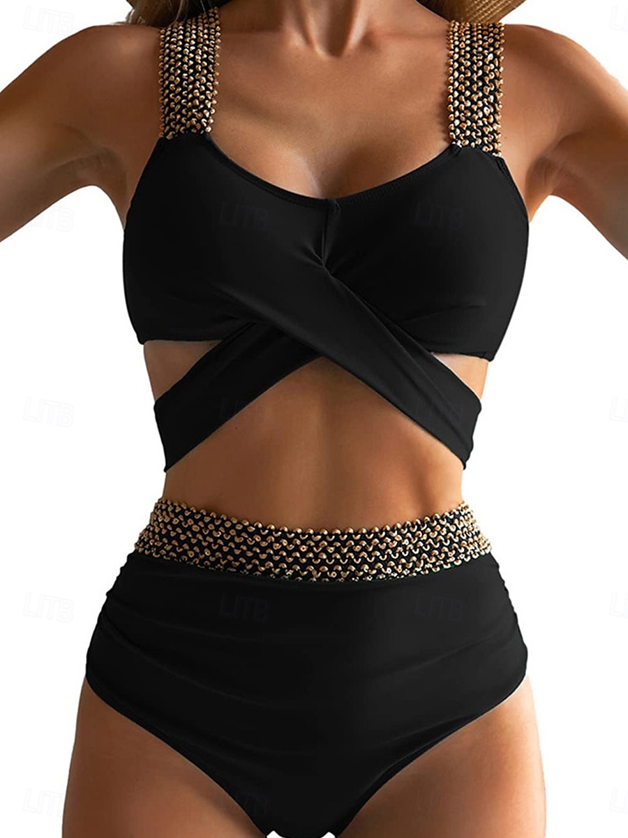 Női Fürdőruha Bikini 2 darab Bugyik Fürdőruha Nyitott hátú Kollázs Vékony Szabadság Strandruházat Tömör szín V-alakú Ujjatlan Fürdőruhák 2025 - $29.99 –P2