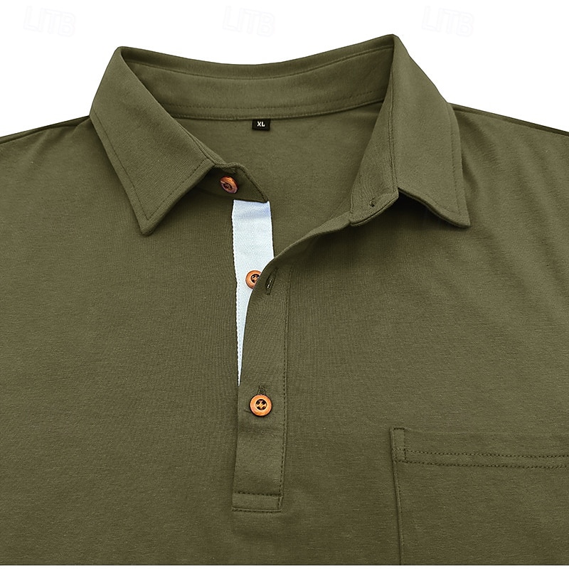 100% Cotton Men's Polo Shirt Golf Polo Formal Work Classic Long Sleeve Color Block Button Summer Spring & Fall Army Green Dark Grey Black Burgundy Navy Blue Polo Shirt 2025 - $27.99 –P15