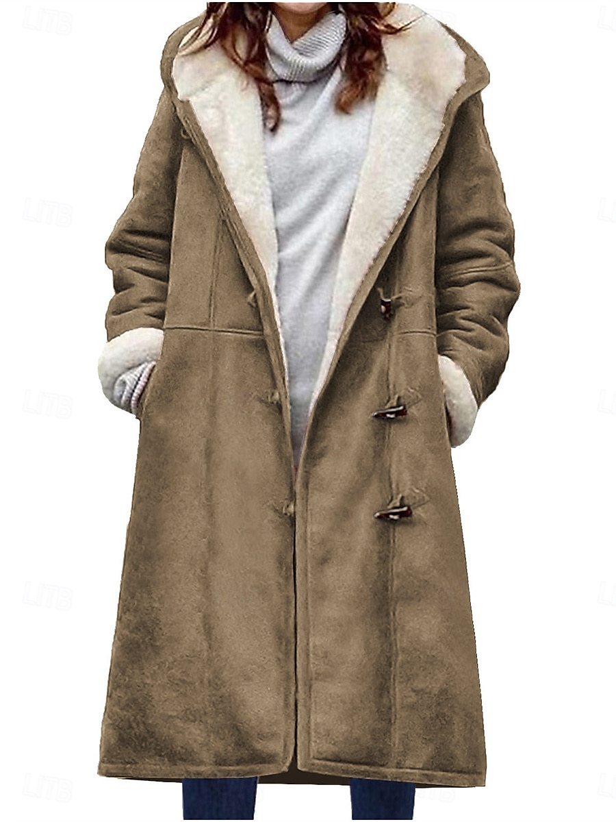 Dam Vinterkappa Teddyrock Utomhus Gata Dagliga kläder Höst Vinter Lång Täcka Normal Håller värmen Andningsfunktion Stylish Ledigt Jacka Långärmad Slät Med fickor Vin Kaki Grå 2025 - $44.99 –P1