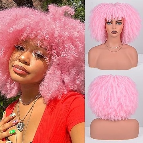 výstřední kudrnatá paruka s ofinou celostrojově vyrobená top paruka na hlavu afro výstřední kudrnatá paruka ze syntetických vlasů cosplay paruky vánoční večírek 2025 - $18.99 –P5