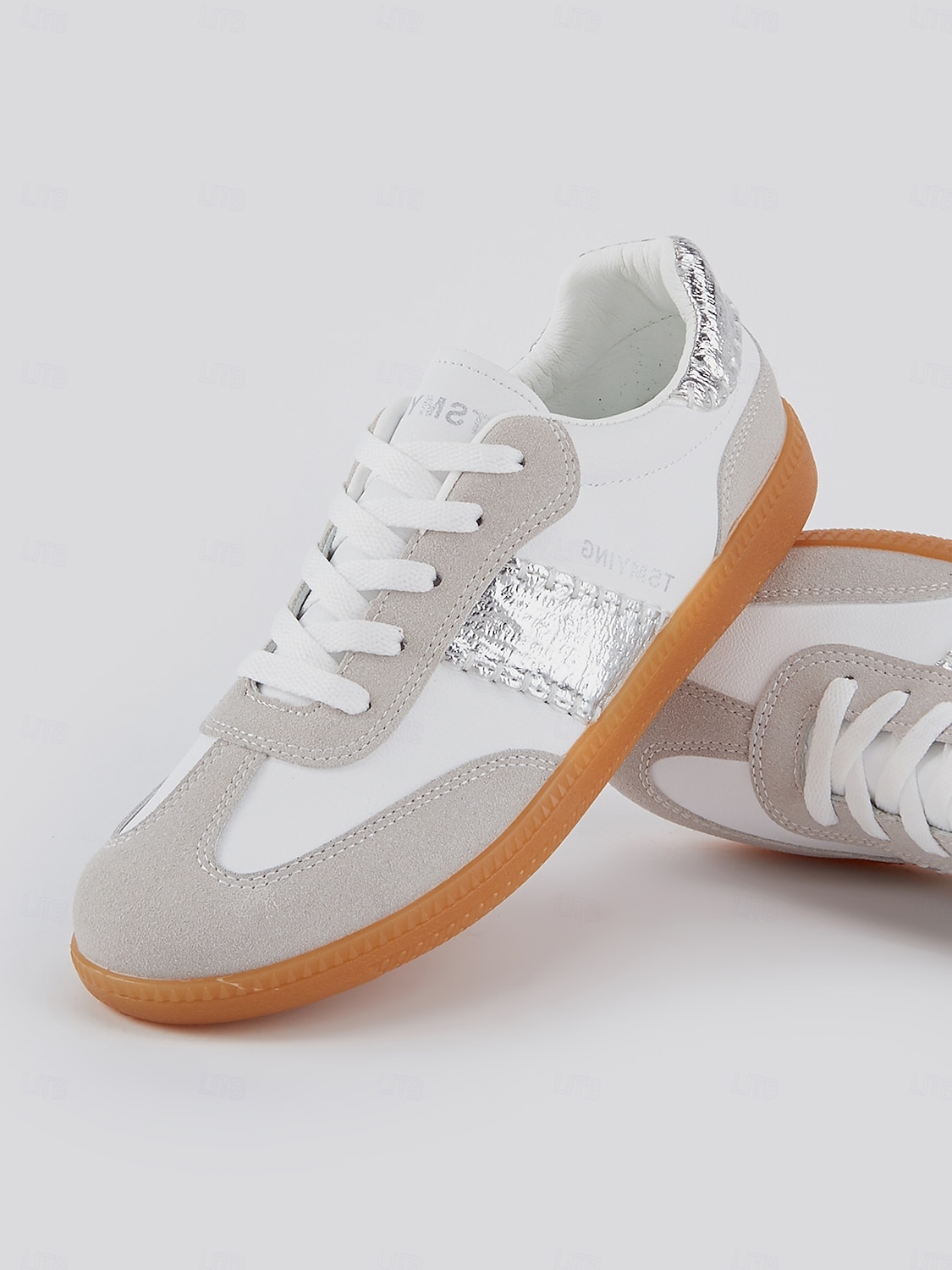 kvinnors retro svarta och vita sneakers med snörning - avslappnad lågtoppsdesign med mocka och tygdetaljer, bekväm sula för dagligt bruk och sportaktiviteter 2025 - $42.99 –P2