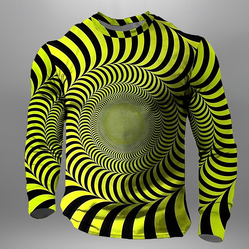 Men's Optical Illusion T Shirt Long Sleeve T shirt 3D Print Crew Neck Shirt Daily Designer Street Casual Yellow Pink Blue Summer Spring Fall Clothing Apparel S M L XL XXL XXXL 2025 - $19.99 –P1