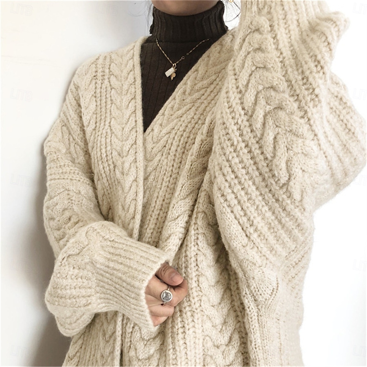 Damskie Sweter Sweter rozpinany Codzienny Miękkie Czyste kolory Kable Otwarty przód Dzianiny Długi rękaw Długie topy Robić na drutach Na zewnątrz Codzienny Weekend Niebieski Morelowy Jesień Zima 2025 - $37.99 –P6