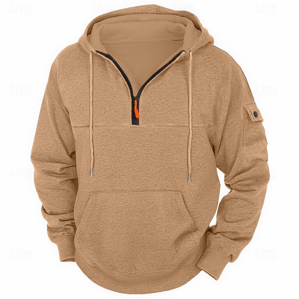 Voor heren Trui met capuchon Sweatshirt met rits Fleece hoodie Tactisch Zwart Marineblauw Khaki Licht Grijs Donkergrijs Capuchon Halve rits Effen Zak Werk Sport & Outdoor Casual Streetwear Basic 2025 - $26.99 –P2
