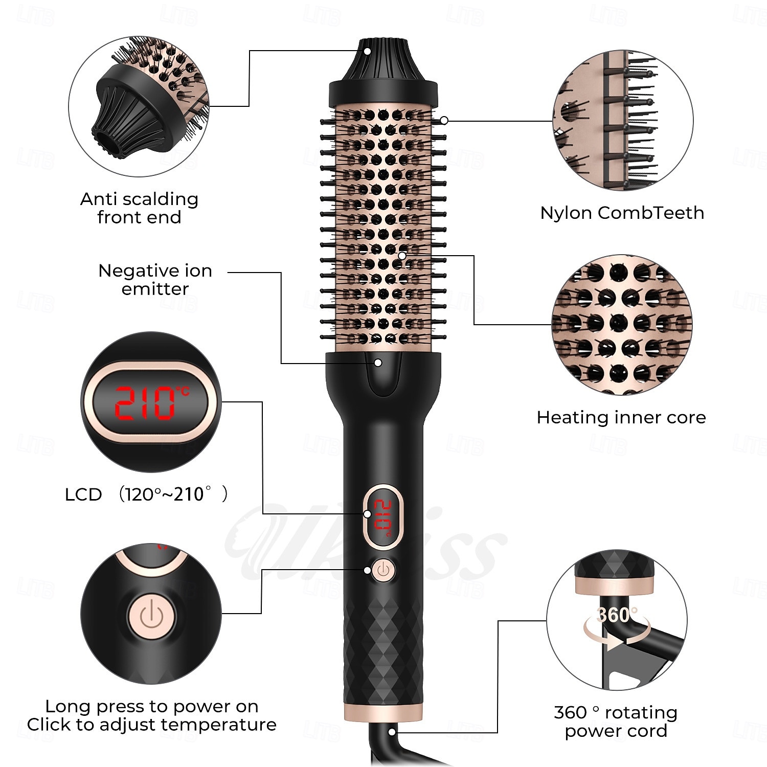 Fer à friser à air chaud, peigne à friser, peigne électrique, multifonctionnel, peigne à cheveux raides, peigne à rouleau domestique, fer à friser, boucler droit, double usage, noir de 2025 ? $31.99 –P6
