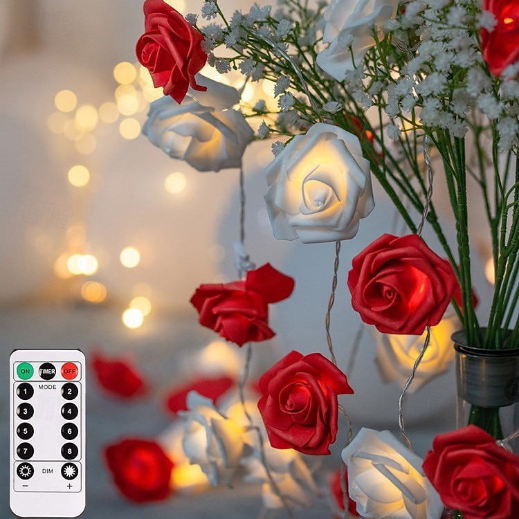 سلسلة أضواء خرافية من الورود لعيد الحب مع جهاز تحكم عن بعد، مقاومة للماء تعمل بالبطارية/USB، 3 متر، 20 مصباح ليد لحفلات الزفاف والحفلات وعيد الحب وديكور العطلات 2025 - $18.99 –P3