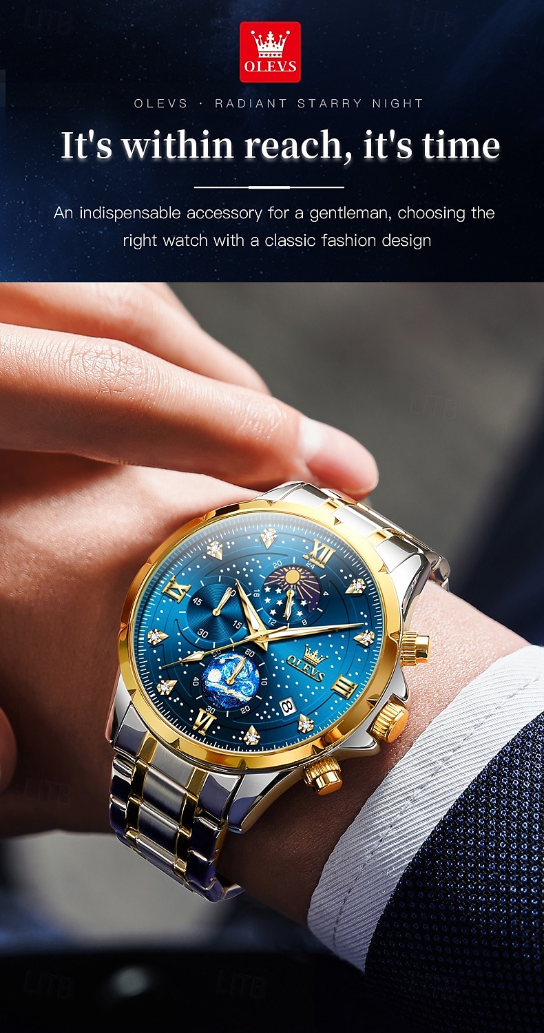 olevs 9807 herenhorloge modetrend multifunctioneel origineel sterrenhemel waterdicht maanfase horloge luxe merk heren quartzhorloge 2025 - $34.99 –P7