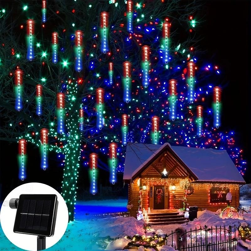 1 Stück Solar-Meteorschauerlicht, 30 cm, 8 Röhren, 192 LEDs, Weihnachtsbaumbeleuchtung für die Traufe, Weihnachtsbaum- und Gartendekoration 2025 - $26.99 –P6