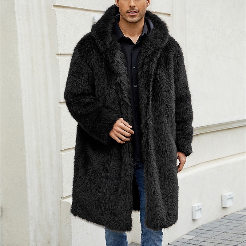 Herr Vinterjacka Fleece-jacka Fuskpälskappa Dagligen Semester Håller värmen Håller värmen Fleece Höst vinter Leopardtryck Mode Streetwear Huva Lång Svart Vit Gul Jacka 2026 - $68.99 –P5