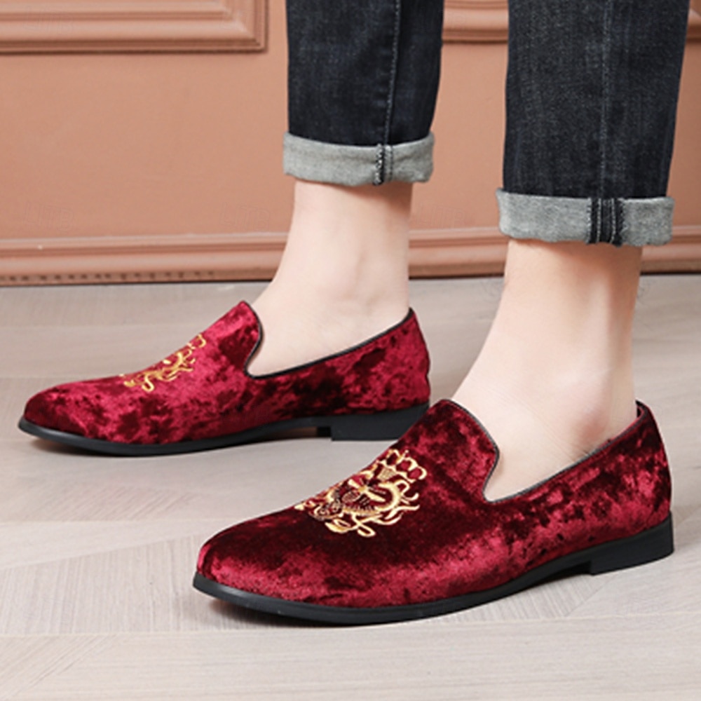 Mocasines de terciopelo azul marino para hombre con bordados dorados: elegantes zapatos sin cordones para eventos formales y fiestas 2025 - $46.99 –P8