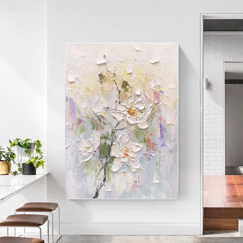 Ölgemälde handgemaltes 3D-Blumengemälde, handgefertigtes Palettenmesser, Blumen, Ölgemälde, Wandkunst, großes 3D-weißes Strukturgemälde, moderne dekorative Gemälde, Impressionismus, abstraktes weißes 2025 - $125.99 –P5