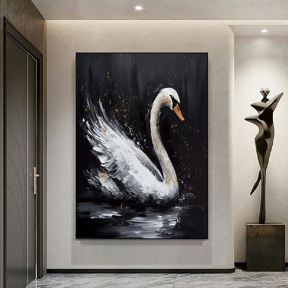 peinture à l'huile animale abstraite faite à la main peintures de cygne blanc sur toile peinture acrylique richement texturée faite à la main art mural moderne œuvre d'art peinte à la main pour de 2025 ? $116.99 –P1