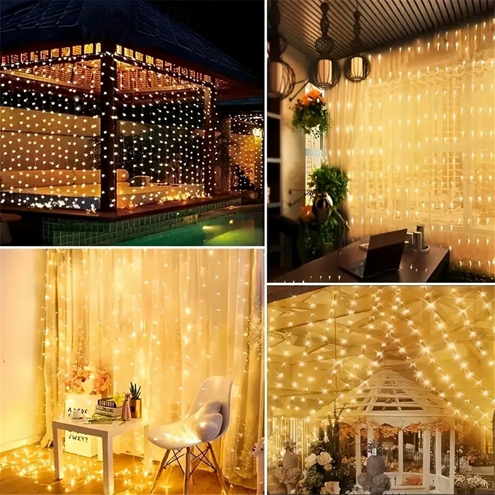 Luces de String Cortina 3x3M 300 LED 31V Calor Blanco 8 Modos Seguras para Decoración de Boda y Jardín 2026 - $50.99 –P13