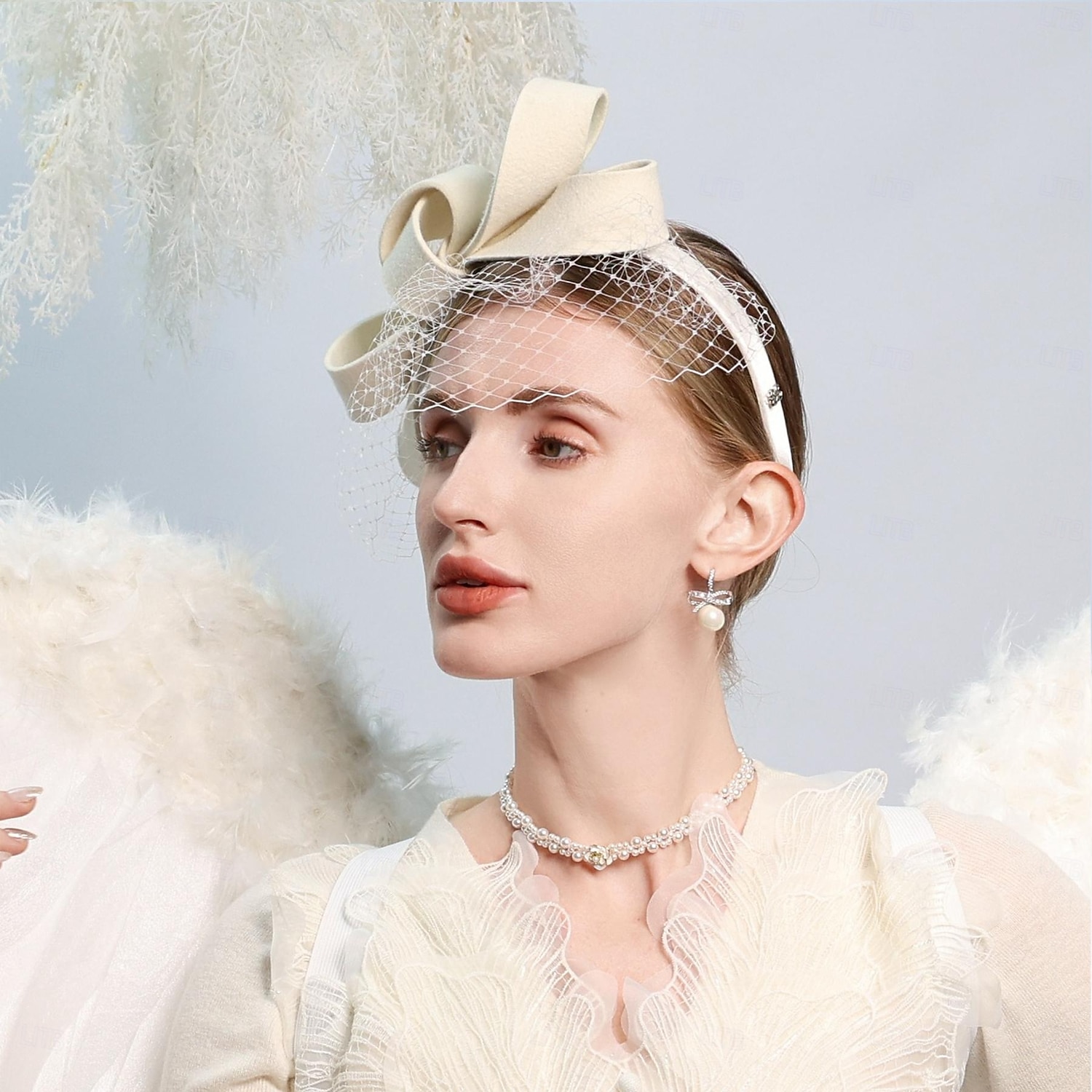 pălărie din lână 100% pălărie din voal pălărie de cocktail nuntă elegantă cu îmbinare cu fundă 2025 - $35.99 –P2