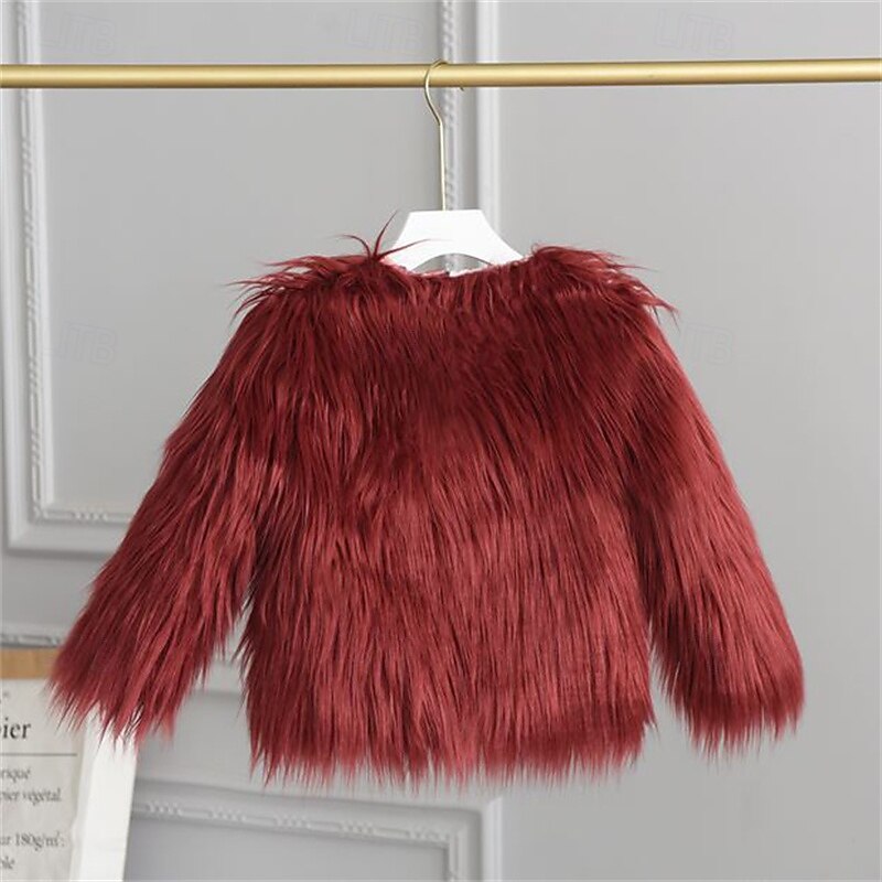 Kids Girls' Faux Fur Coat Solid Color Cute School Coat Outerwear 4 years+ Fall White Champagne Wine 2025 - $36.99 –P2