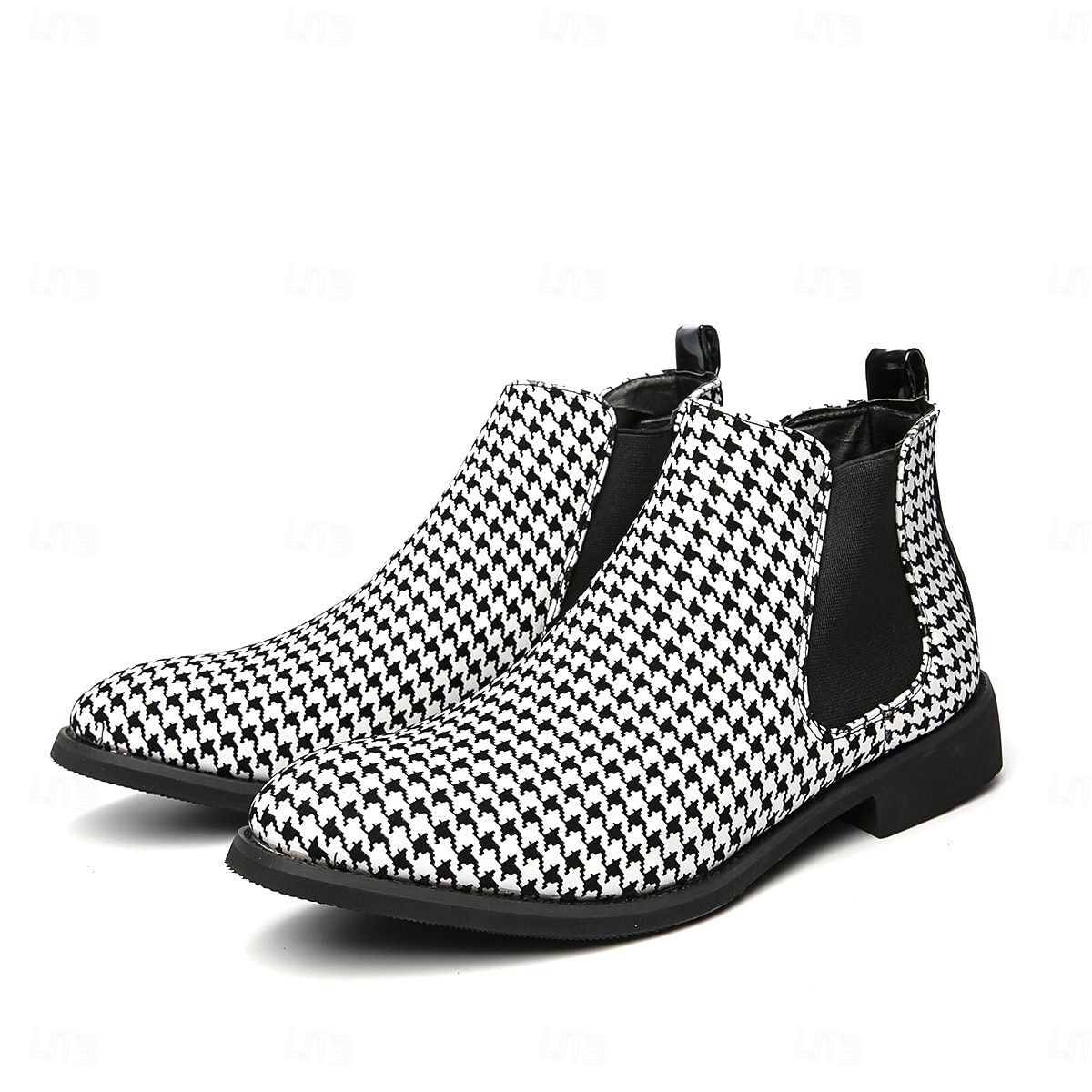 chelseaboots för män i houndstooth-mönster – klassiska slip-on ankelboots med elastiska sidopaneler för formella och vardagliga tillfällen 2025 - $54.99 –P1