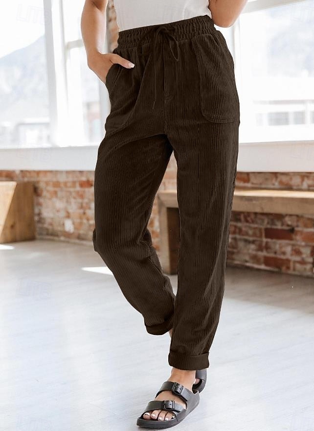 Women's Sweatpants Chinos Fashion Streetwear Full Length Medium Waist Plain Pocket Comfy Soft Comfortable Micro-elastic Outdoor Street Dark Brown Black Deep Blue Khaki Spring & Fall Loose Fit 2025 - $24.99 –P5