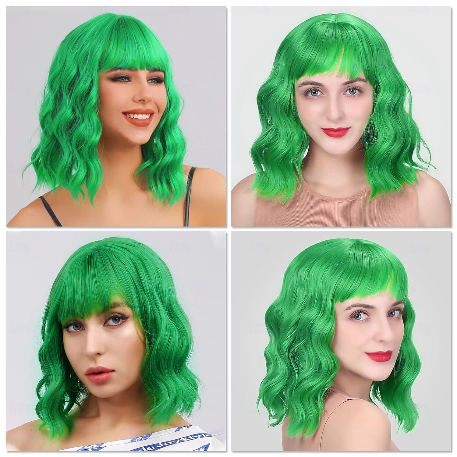 bob-peruukit naisille lyhyt kihara aaltoileva peruukki otsatukkalla olkapäiden pituus lyhyt bob-peruukki naisille tytöille synteettinen peruukki cosplay joulujuhlaperuukit St.patrickin päivän peruukit 2025 - $18.99 –P8