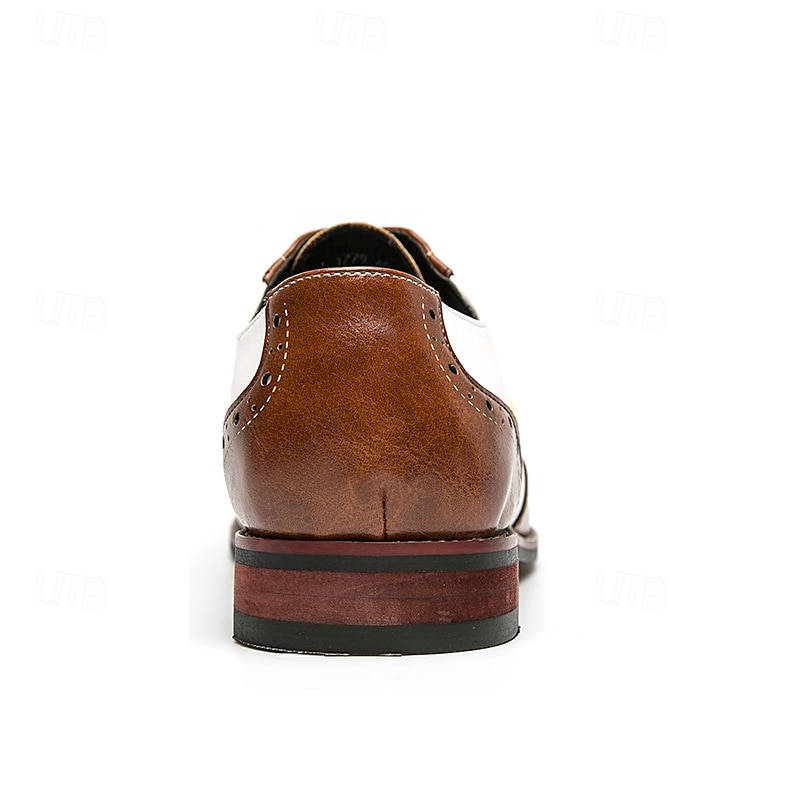 Zapatos Oxford con punta de ala en marrón y blanco para hombre, zapatos de vestir vintage de cuero genuino inspirados en Gatsby para fiestas, bodas y eventos formales de la década de 1920. 2026 - $59.99 –P3
