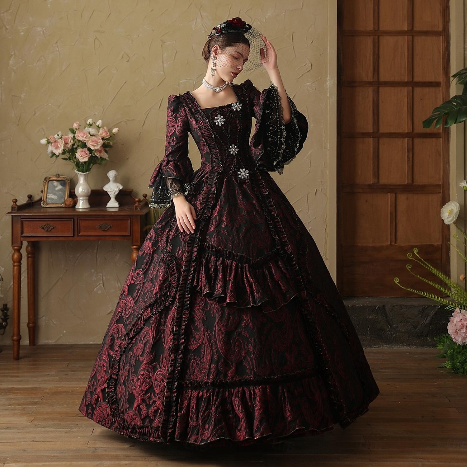 Gothic Rococo Vintage Inspired Dress Party Costume Prom Dress Princess Shakespeare Solid Color Ball Gown Women's Royal Halloween Carnival Valentine's Day Party Evening Party Masquerade Adults' Dress 2025 - $294.59 –P5