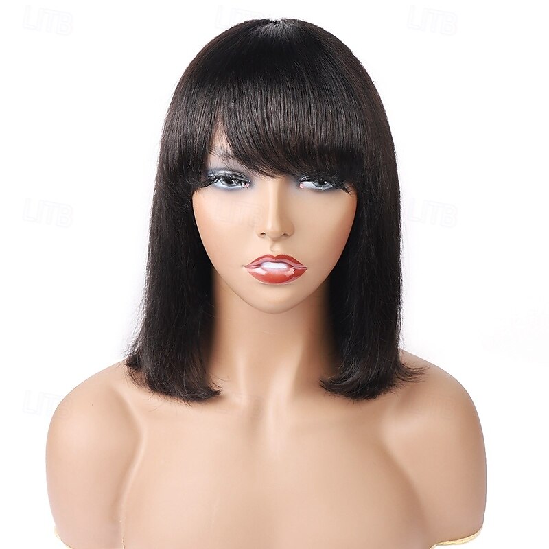 peruca cu mecanism complet de par uman bob drept peruca bobo scurta par drept pentru femei de culoare 2025 - $83.99 –P4