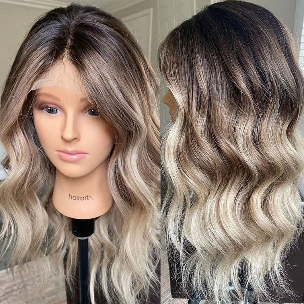 Brazilian Remy Human Hair Glueless 5x5 Lace Closure Wigs Ash Blonde Highlighted 13x4 Lace Front Wig Wavy Pre-Plucked For Women 2025 - $235.79 –P1