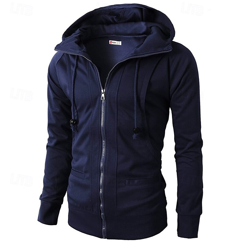 Voor heren Hoodie met rits Hoodie met volledige rits Fleece hoodie Zwart Wijn Leger Groen Marineblauw Khaki Capuchon Effen Rits omhoog Zak Sport & Outdoor Dagelijks Feestdagen Polyester Streetwear 2025 - $20.99 –P17