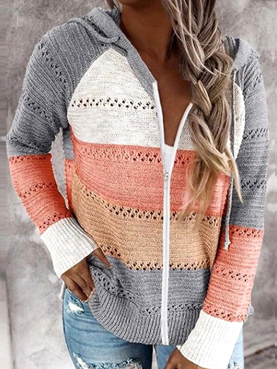 Dame Genser Pullover genser Fritid Myk Stripet Riflet Med hette Strikket Langermet Vanlige topper Strikke utendørs Daglig Helg Rosa Vin Høst Vinter 2025 - $52.99 –P5