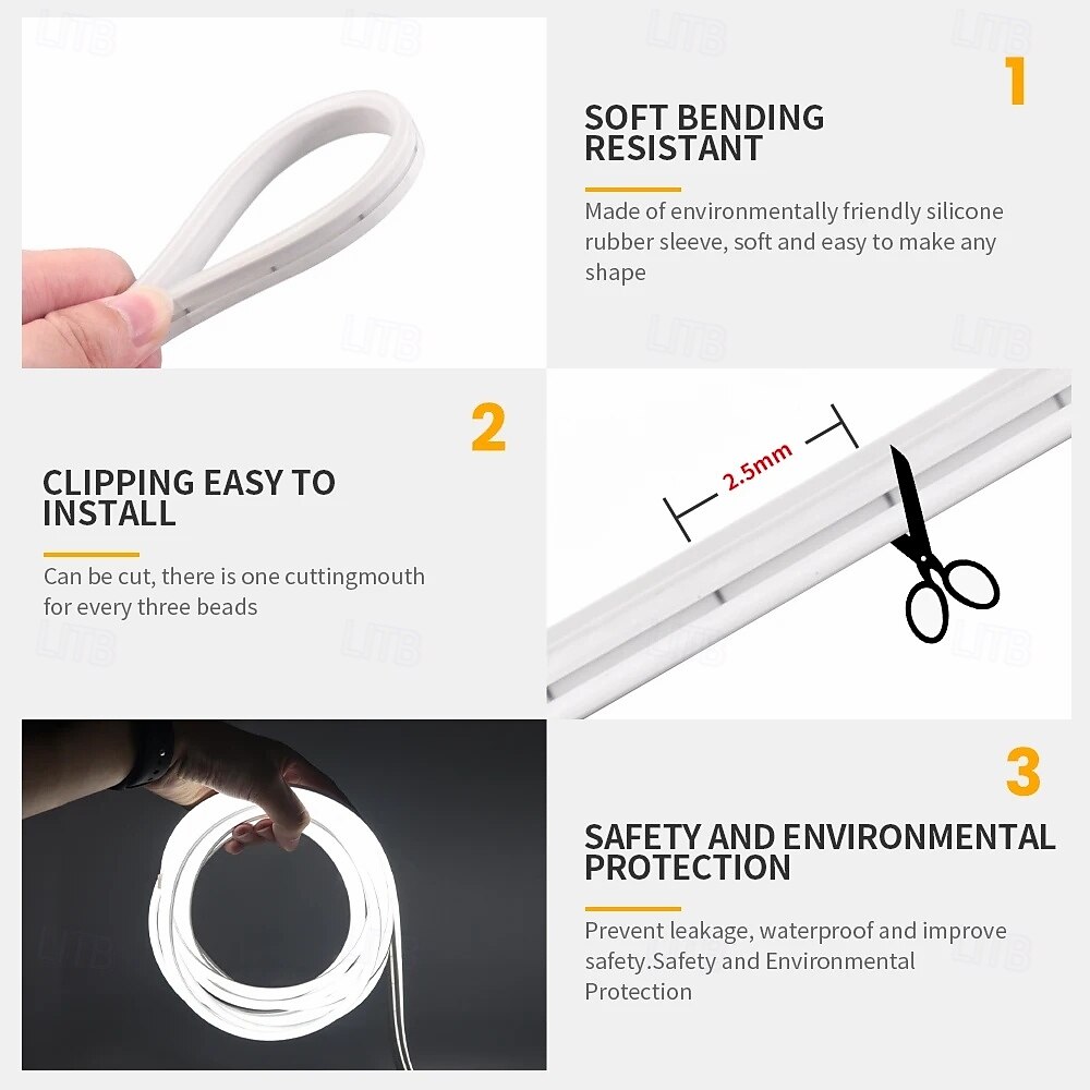 5m waterdichte led neon buislamp, flexibele stripverlichting enkele kleur voor binnen en buiten decoratief 12v eu/uk/us/au stekker 2025 - $63.99 –P2